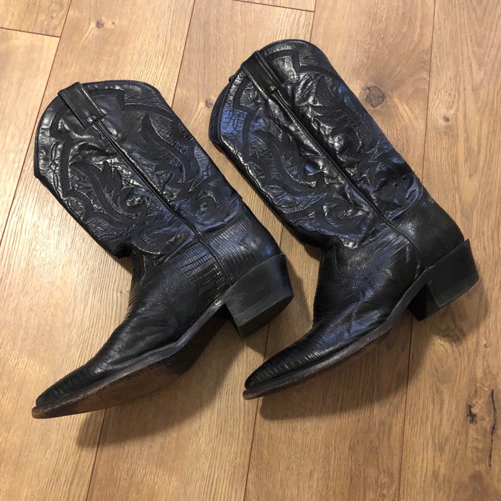 Justin Black Leather Cowboy Boots